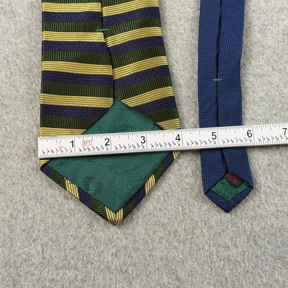 Vintage Tommy Hilfiger Silk Stripe Neck Tie Navy Green Gold USA Classic 58x4